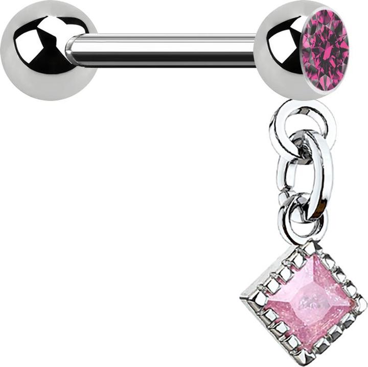 Produktbild Star Piercing Micro Barbell silber mit Kugel und Anhänger Opal pink (Chirurgenstahl 316L, Messing)