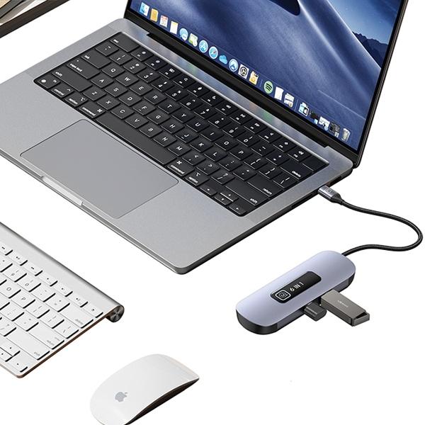 Actual product image Usams US-SJ642 PD100W 6in1 Multifunctional Type-C HUB with Light(Type-C To HDMI+USB3.0*2+TF+SD+PD100W ) (6 Ports)