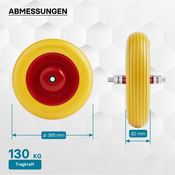 Produktbild Wiltec Schubkarren PU Rad 3.50-8 Vollgummi Polyurethan Reifen pannensicher