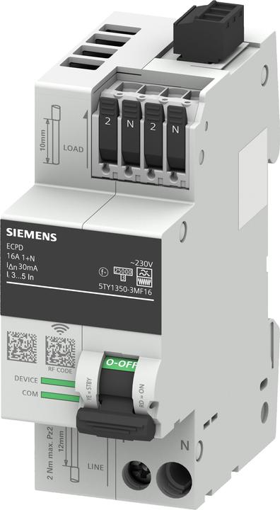 Productafbeelding Siemens 5TY1350-3MF16 Elektronisch veiligheidsschakelapparaat 1-fase F 2-polig 0,03A 230V