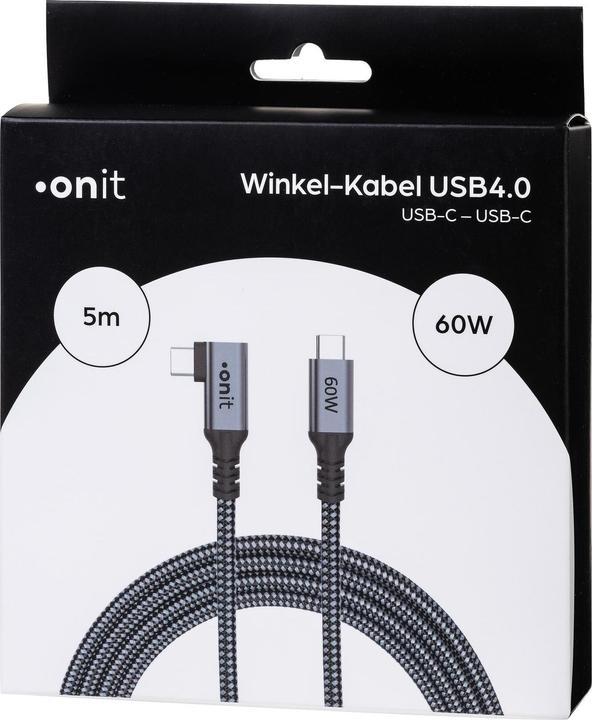 Produktbild Onit USB4-Kabel Pro USB C - USB C 5 m, Abgewinkelt (5 m, USB 4.0)