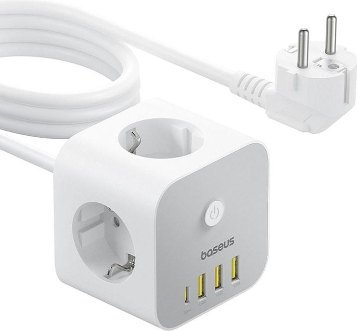 Baseus PowerCombo 7 in 1 Power Strip Cube, 3 AC + 3 x USB-A + 1 x USB-C 20W 1.5 m - white