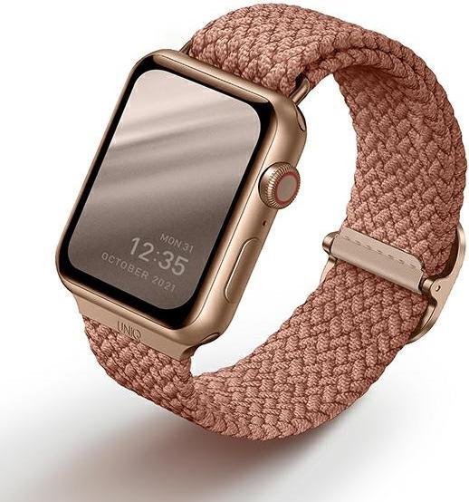 Produktbild Uniq Aspen Bracelet Tresse Apple Watch 40 38mm Rose Raisin (Hochwertiges, dehnbares Gewebe aus Polyestergarnen)