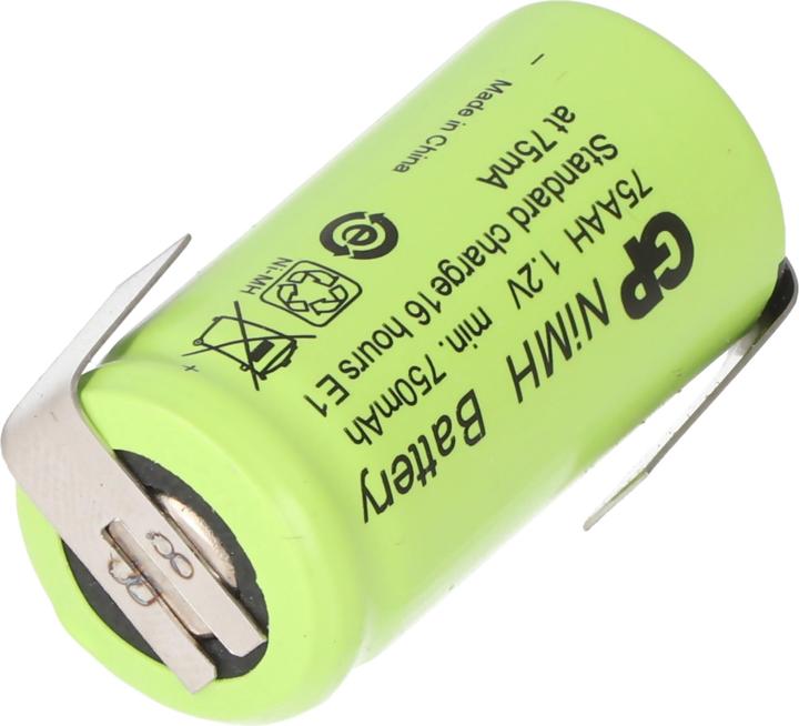 Actual product image GP Batteries GP Battery GP75AAH 2/3AA NiMH battery with solder tag Z-shape 14x29mm (2/3 AA, 750 mAh)