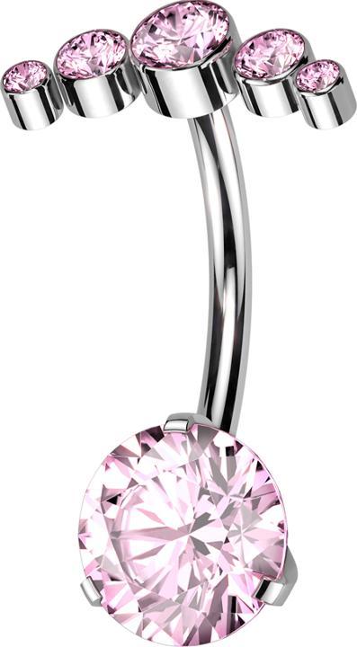 Star Piercing Threadless Banane silber fünf Kristalle pink und Kristall pink gefasst (ohne Messing, Titan G23)