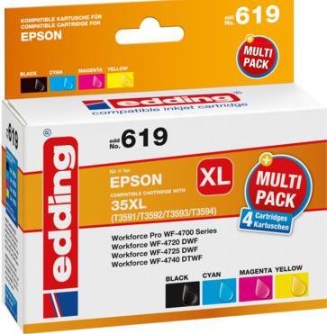 Energie-Label Edding EDD-619 schwarz, cyan, magenta, gelb Druckerpatronen kompatibel zu EPSON 35XL / T3596XL, 4er (CMYK)