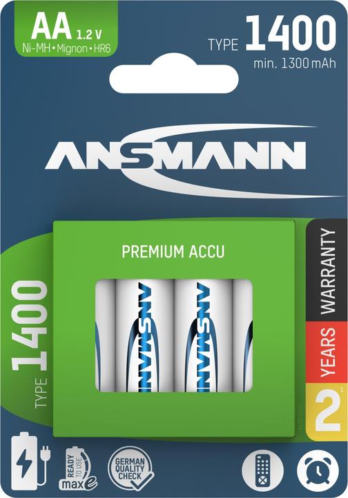Image du produit Ansmann Batterie NiMH rechargeable Mignon AA type 1400 (min. 1300 mAh) maxE (4 pcs, AA, 1400 mAh)
