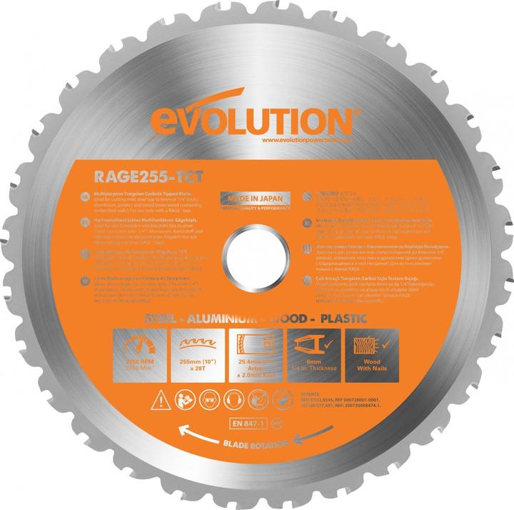 Evolution Multipurpose TCT saw blade RAGE 255x25.4mm Z28