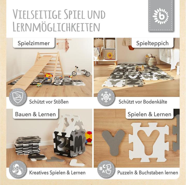 Produktbild Bieco Puzzlematte Buchstaben Schwarz-Weiss, 26-teilig (32 x 32 x 9 cm)