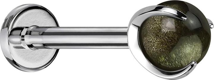 Star Piercing Micro Labret Innengewinde silber Kugel Obsidian Stein gefasst (Mineralisch, ohne Messing, Titan G23)