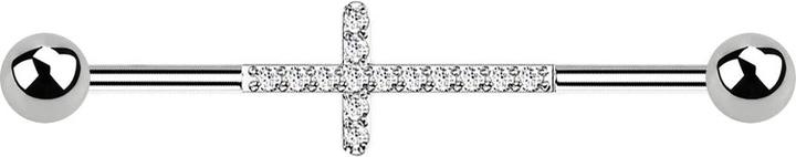 Actual product image Star Piercing Barbell silber mit zwei Kugeln Kreuz mit Kristallen silber (without brass, Titanium G23)