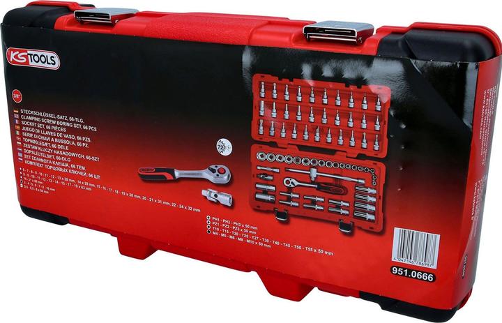 Productafbeelding KS Tools 3/8" doppenset, 66 onderdelen, Flankentractie (19 mm, 6 mm, 12 mm, 24 mm, 14 mm, 22 mm, 16 mm, 23 mm, 10 mm, 21 mm, 18 mm, 7 mm, 17 mm, 11 mm, 15 mm, 8 mm, 9 mm, 13 mm, 20 mm)
