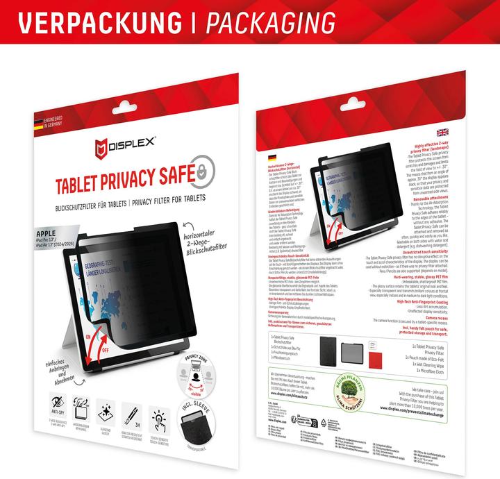 Image du produit Displex Tablet Privacy Safe, Tablet Blickschutzfolie (1 pièce(s), iPad Air 13 2024 (M2), iPad Pro 13 2024 (M4), iPad Air 13 2025)