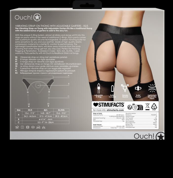 Image du produit Ouch! Vibrating Strap-on Thong, Adjustable Garters - XS/S