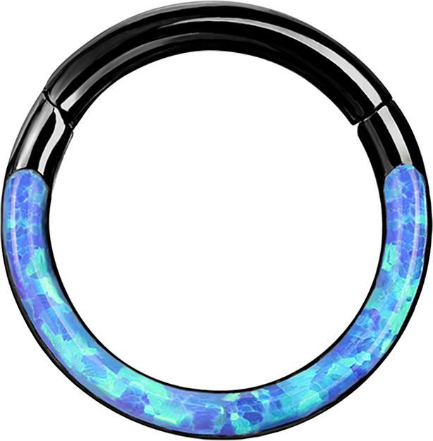 Produktbild Star Piercing Micro Segmentring klappbar schwarz front Opal streifen blau (Chirurgenstahl 316L, ohne Messing)