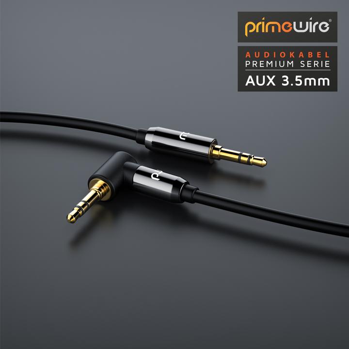 Produktbild Primewire AUX zu 3,5mm Klinke Audio Kabel 90° gewinkelt, HiFi Klinkenkabel Verbindungskabel für Audiogeräte (5 m, 3.5mm Klinke (AUX))