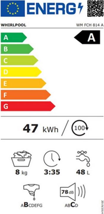 Etichetta energetica Whirlpool WM FCH 814 A (8 kg, A sinistra)