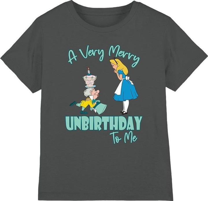 Actual product image Alice In Wonderland Childrens/Kids Very Merry Unbirthday To Me T-Shirt (116)
