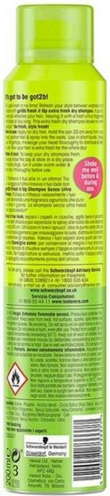 Valori nutrizionali e ingredienti Got2b Shampoo a secco Extra Fresh (200 ml, Shampoo secco)