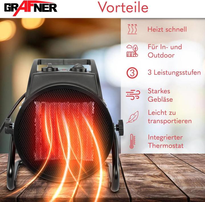 Produktbild Grafner Elektroheizer Heizlüfter Bauheizer 3000 Watt Heizstrahler EH10934 (3000 W)