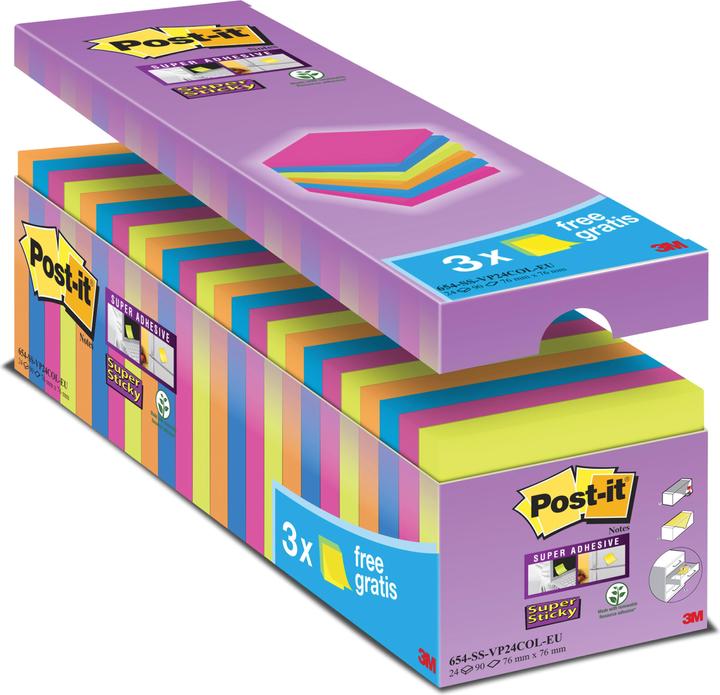 Post-it Super Sticky 21 + 3 (76 x 76 mm)