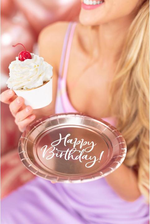 Immagine prodotto Partydeco Teller in Rose Gold "Happy Birthday". (6 x)
