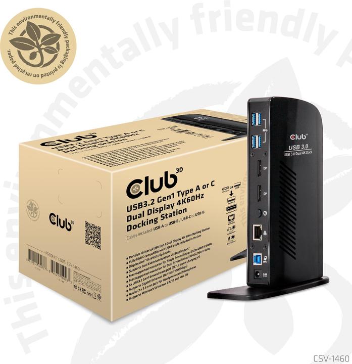 Actual product image Club 3D Dual Display Docking Station 4K60Hz (USB-B, 6 Ports)