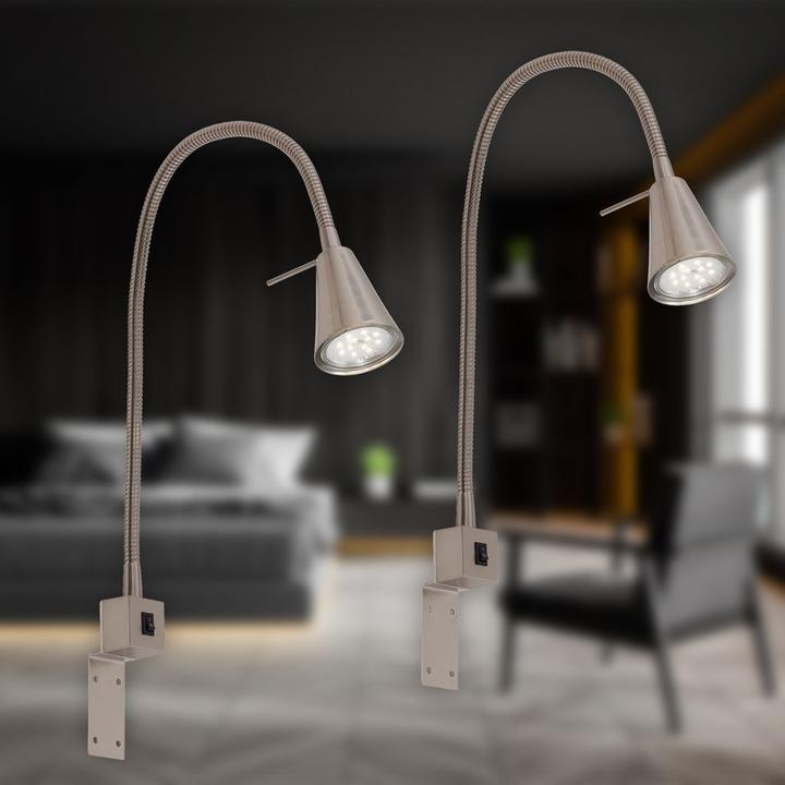 Actual product image Briloner 2er Set LED Bettleuchte Schlafzimmer Wohnzimmer Matt-Nickel