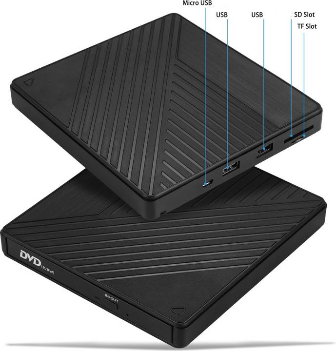 Actual product image Apfelkiste External Drive Burner Slim USB C/USB 3.0 DVD-RW Drive & SD/MicroSD Reader for MacBook/Laptop (CD burner, DVD writer)