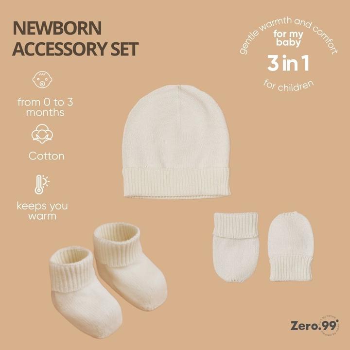 Zero.99 Baby Erstlings-Set 3-teilig: Mütze, Fäustlinge & Schühchen. 100% Baumwolle (50, 56, 62)