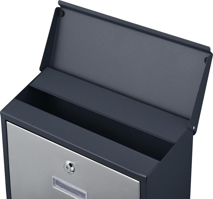 Actual product image Wiltec Letter Box with Newspaper Tube V38 Wall Letter Box Stainless Steel Post Box Anthracite Grey with New