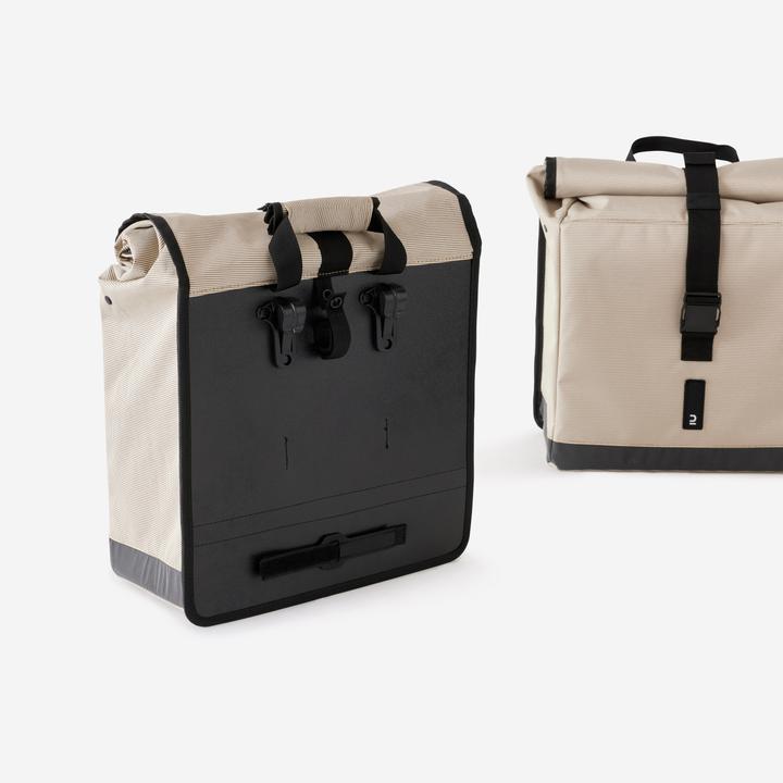 Actual product image Decathlon Double bike bag 500 2 × 20 litres beige (40 l, Luggage carrier bag)
