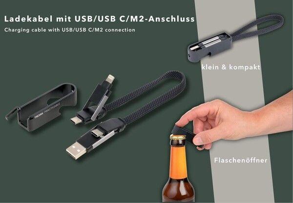 Actual product image Troika PRACTICABLE quick-charging cable with bottle opener, black (0.15 m, USB 3.2 Gen 2)