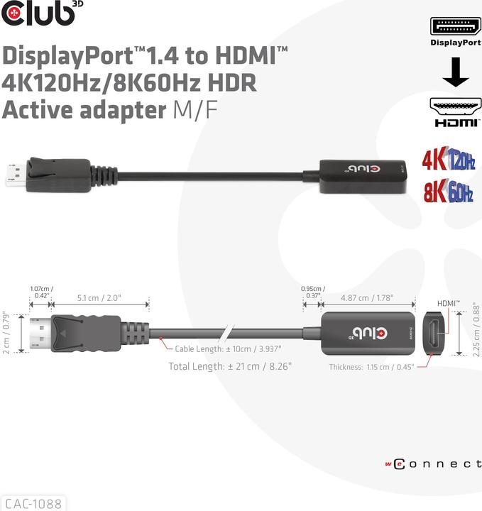 Actual product image Club 3D DisplayPort to (HDMI, 4.90 cm)
