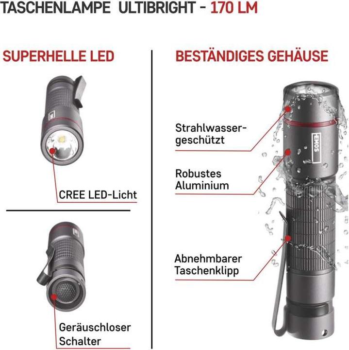 Produktbild Emos CREE LED Metall-Taschenlampe Ultibright 60, 170lm, 1xAA (10.10 cm, 170 lm)