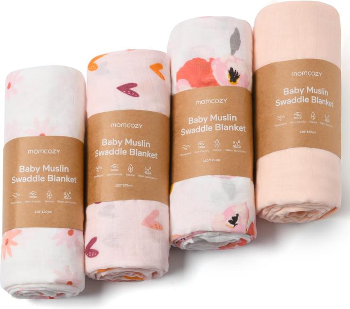 Produktbild Momcozy Muslin Swaddle Blanket 4 Pack (120 cm, 120 cm)