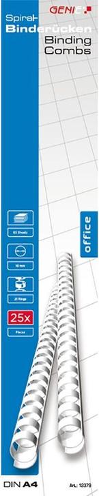 Produktbild Genie 12379 Plastikbinderücken (DIN A4 Format geeignet für alle Bindegeräte 10 mm) 10 Stück weiÃŸ