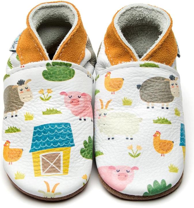 Inch Blue Leder Baby-Hausschuhe - Bauernhof, 6-12 Monate (19, 20)