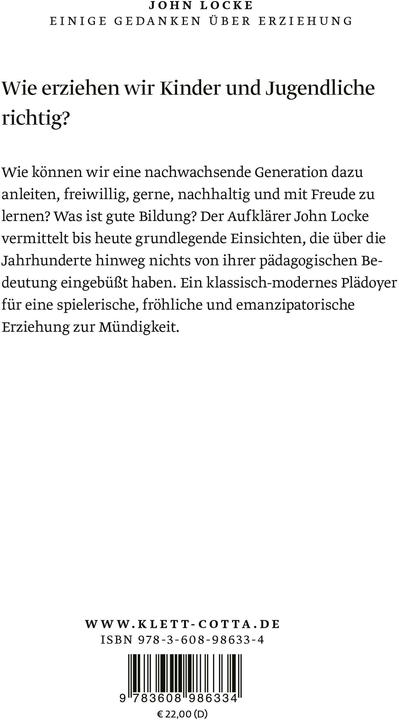 Produktbild Einige Gedanken über Erziehung (Deutsch, John Locke, Jürgen Overhoff, 2022)