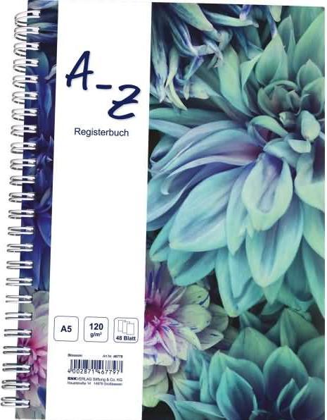 Productafbeelding Rnk Uitgever Notitieboekje met ABC-index Blossom DIN A5 gelinieerd, veelkleurige hardcover 96 pagina's (A6, Rijen, Hardcover)