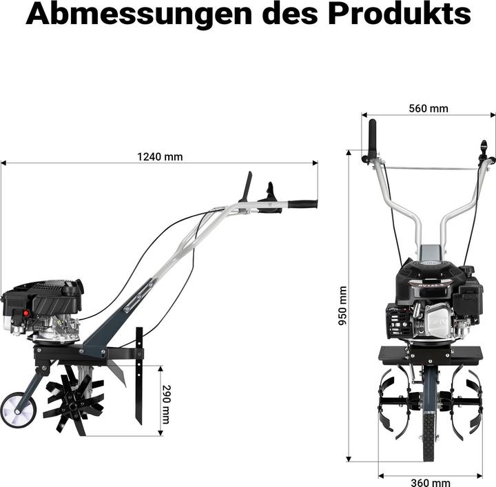 Produktbild Wiltec Benzin Bodenhacke 36cm Gartenhacke mit Motor 144ccm Motorhacke Bodenfräse
