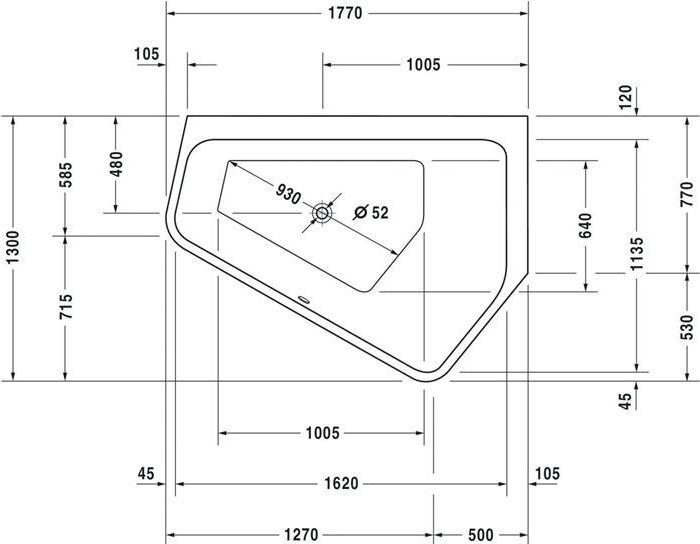 Produktbild Duravit Badewanne 5 PAIOVA Ecke rechts, 1770x1300mm weiss (205 l, 177 cm, 130 cm)
