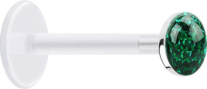Produktbild Star Piercing Micro Labret transparent mit Kristallscheibe grün Epoxy Schutzschicht (ohne Messing, 925 Sterlingsilber, Bioflex)