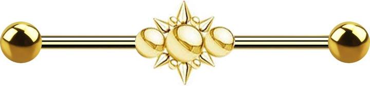 Produktbild Star Piercing Barbell vergoldet zwei Kugeln drei Kugeln mit Cones (Chirurgenstahl 316L)