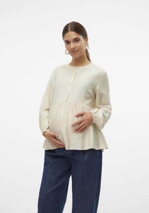 Image du produit Mamalicious Coupe normale Col mandarin Poignets élastiques Top manches ballon Blouse (M)