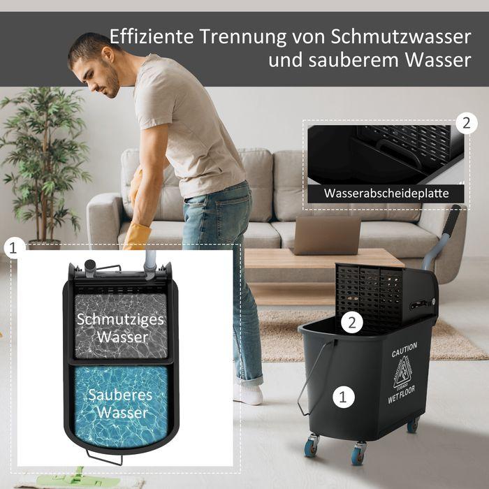 Image du produit Swisshandel24 Putzwagen Fahreimer Putzeimer 20 Liter Wischwagen mit Presse 2 Kammern Schwarz (1 pcs)