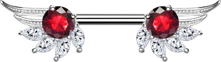 Produktbild Star Piercing Barbell silber Engelsflügel mit Kristall rot (Chirurgenstahl 316L, Messing)