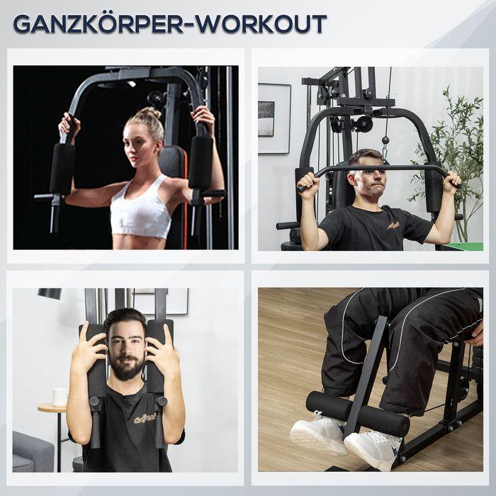 Produktbild Swisshandel24 Gym Kraftstation Fitnessstation Multigym Fitnesscenter Fitnessgerät inkl. Gewichten mit Rollenpolste