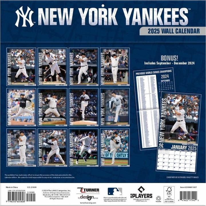 Image du produit MLB - New York Yankees - Calendrier mural de l'équipe 30,5 x 30,5 cm 2025 (30,5 x 30,5 cm, Français, Italien, Espagnol, Allemand, Anglais)