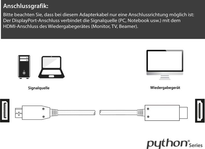 Immagine prodotto Python PYT M0222 Spina da DP 1.4 a HDMI 2.0 A, nylon, 4K@60Hz, 2 m, bianco (2 m, HDMI)